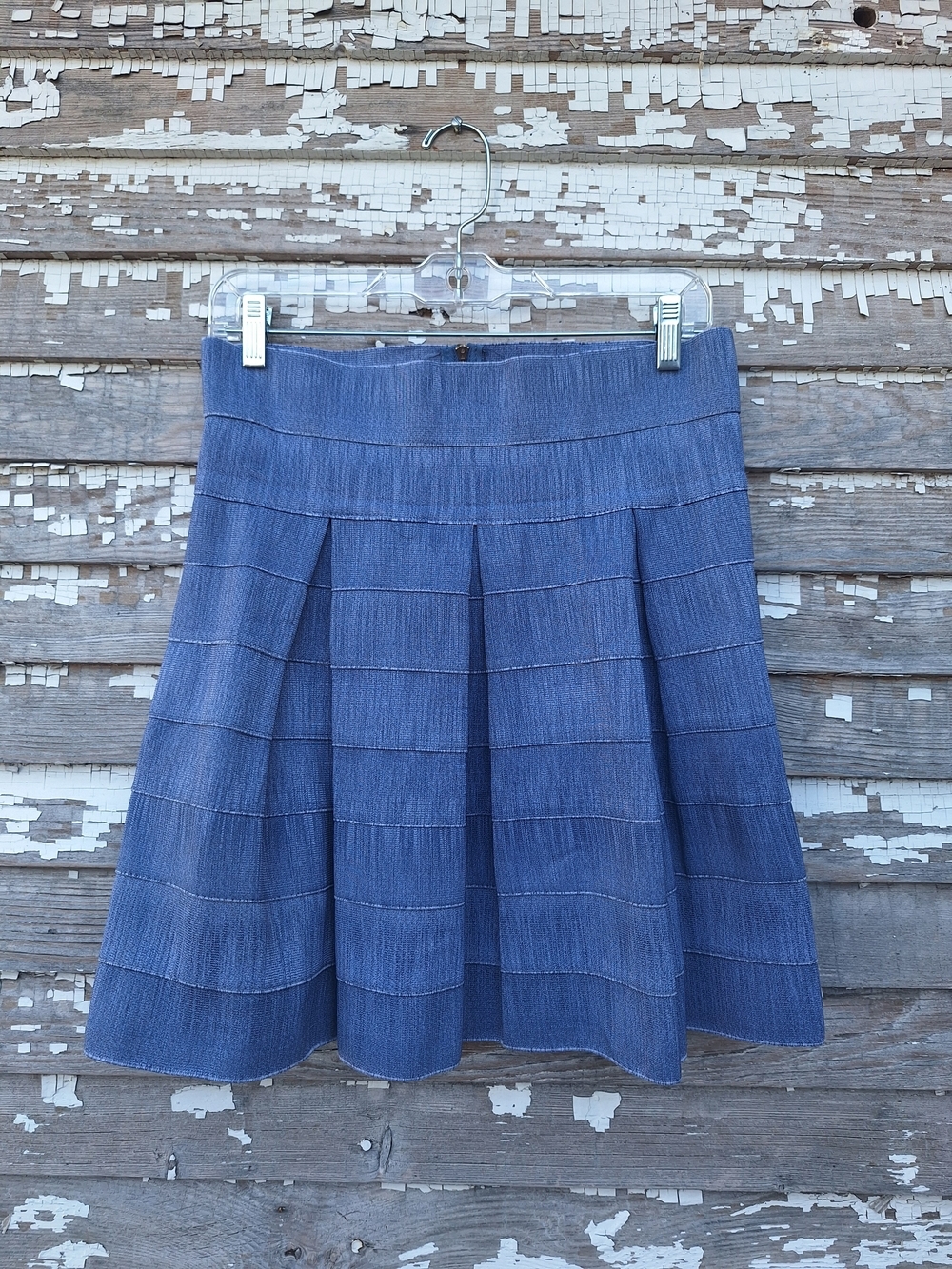 buttons Denim-Blue Tiered Skater Denim Skirt